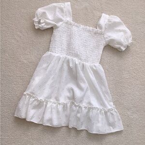 EUC SHEIN White Smocked Swiss Dot Cottagecore Ruffle Dress 2-3T
